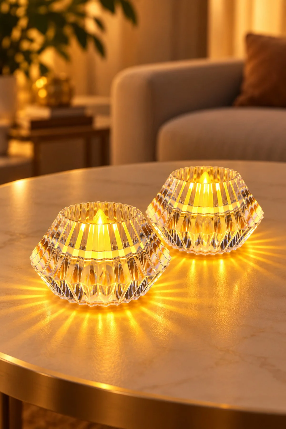Erkugo 2 Adet Oval Küçük Led Mum 7 X 4 Cm Pilli Kristal Görünümlü Şeffaf Dekoratif Mum