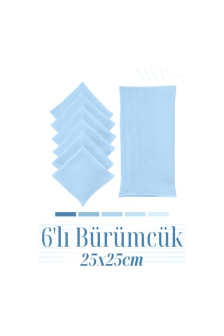 Bürümcük 25x25cm Bebek Ağız Bezi Ter Bezi 6'lı Mavi