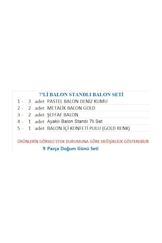Ayaklı Balon Standı 7li Set, Toplam 7 Adet Gold, Deniz Kumu, Şeffaf Balon Seti Çok Renkli