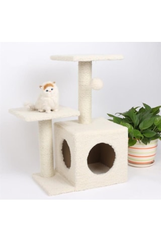 Reyo Pet Çift Basamaklı Yuvalı Kedi Tırmalaması Krem
