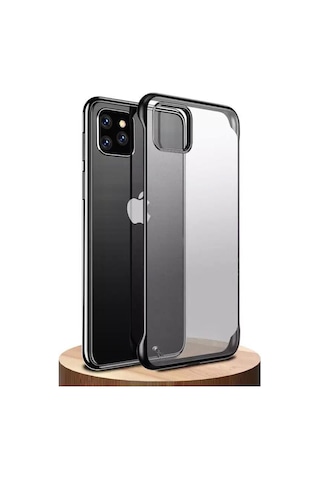Apple Uyumlu iPhone 12 Pro Max Kilif Siyah Çerçeveli Seffaf Arka Silikon 513596242