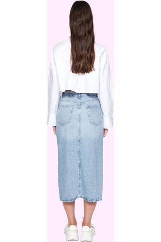 Ersefa Kadın Denim Midi Etek A Line Kalıp Pamuk Günlük Ve İş Hayatı İçin Mavi