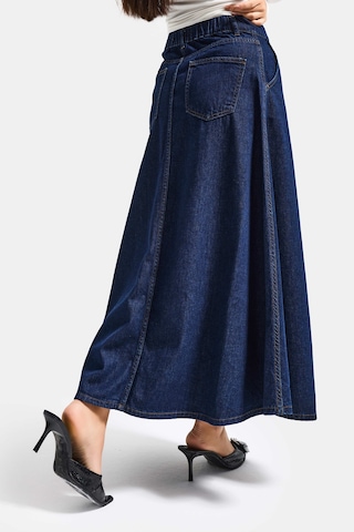 Itsbasic Kadın İndigo Renk 7w5-50 A Tipi Çan Kesim Maxi Boy %100 Koton Denim Etek