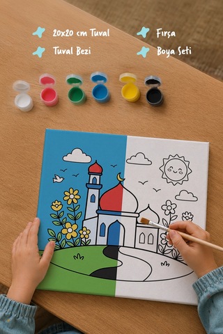 Çiçekli Yol Ve Cami Şövalesiz Boya Seti 20x20