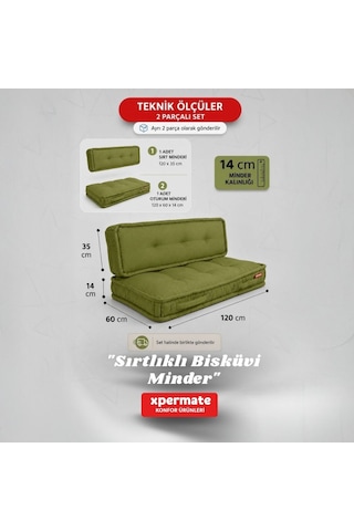 Xpermate Bisküvi Yer Minderi 60x120 Kalın Palet Balkon Petek Önü Fermuarlı Minder Yeşil