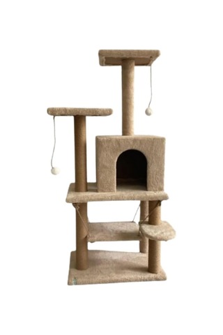 Pet Y01 Kedi Tırmalama Oyun Evi Salıncaklı Yuvalı Lüks Bej