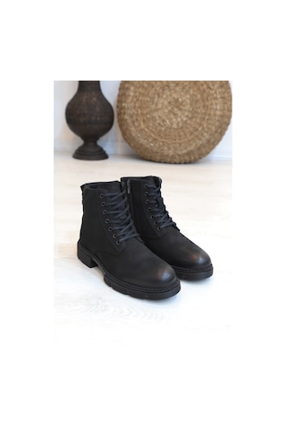 Konfores 1416 Anatomik Tabanlı Hakiki Deri Fermuarlı Erkek Spor B Siyah Nubuk