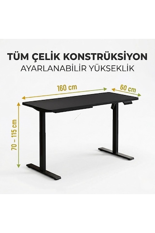 Adornist - Yüksekliği Ayarlanabilir Ergonomik Bilgisayar & Çalışma Masası - Tek Motorlu 2 Hafızalı Siyah, 160 Çok Renkli