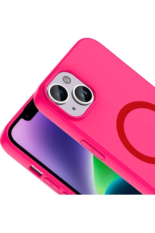 iPhone Uyumlu 14 Kılıf M-safe Şarj Özellikli Frm Aris Silikon Kapak - Koyu Pembe Çok Renkli