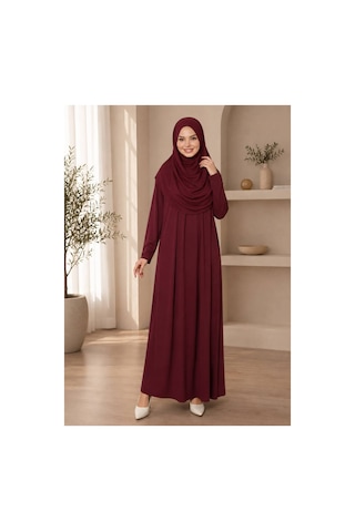 Öners Tek Parça Boydan Namaz Elbisesi Bordo Bordo