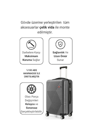 G&d Polo Suitcase Abs Kabin Ve Orta Boy Koyu Gri 2'li Valiz Seti 600.02-set-ok