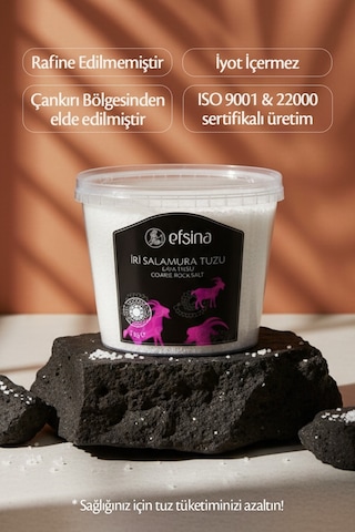 Efsina İri Taneli Kaya Tuzu Rafine Edilmemiş Salamuralık Tuz 2 KG