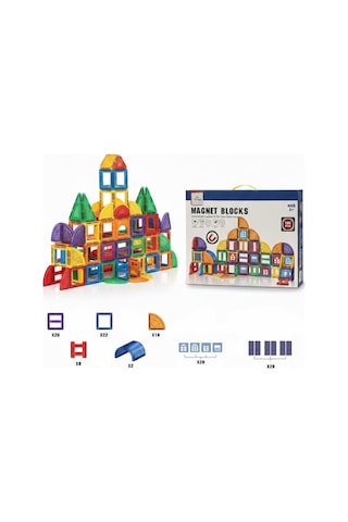Geometrik Şekilli Manyetik Yapı Blokları - 3 Boyutlu Mıknatıslı Yapı Oyun Seti 100 Parça
