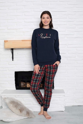 Kadın Bisiklet Yaka Bilek Manşet/lastikli 2 İplik Cepli Kışlık Jogger Eşofman Pijama Takımı Homewear Lacivert