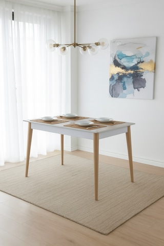 Dfy101 Mdf Yemek Masası Modern Minimalist Mutfak Salon Masası Şık Kullanışlı Dekoratif Tasarım Traverten - Ceviz Beyaz