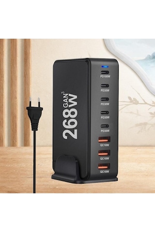 Supermarket1 Suntek Usb-c Pd 8 Portlu Şarj Cihazı, 268w Siyah