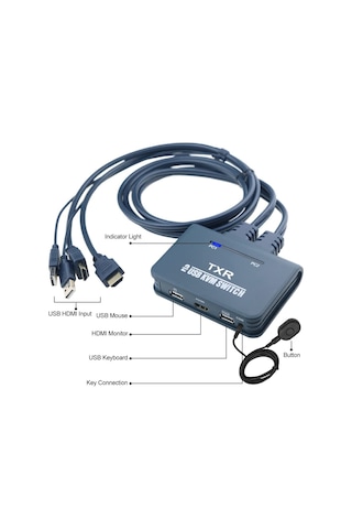 4732 HDMI KVM Switch 2 Port Usb Pc Tek Kasa Klavye Mouse Kontrol Çoklayıcı