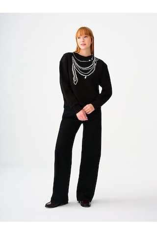 Long Crop Kadın Sweatshirt Siyah