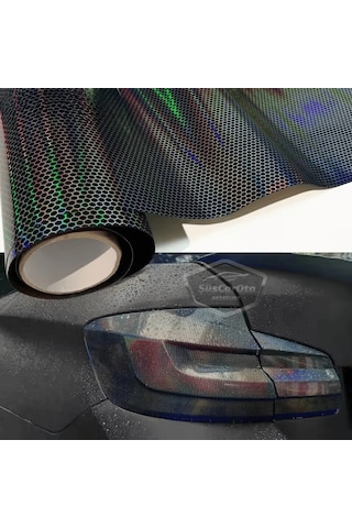 Koyu Siyah Hologram Petek Desen Far Stop Filmi Far Folyosu Far Çizik Çizilme Engelleyici Folyo 100 X 30 Cm 00 Şüscaroto Aksesuar