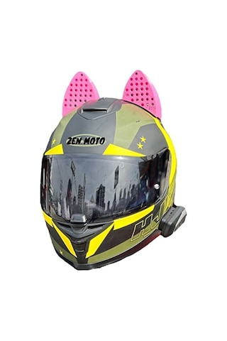 Motosiklet Kask Kedi Kulağı Pembe Büyük Boy