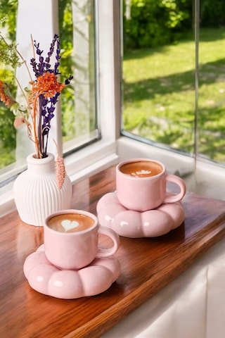 Mithra Life 2 Adet 95 Ml Papatya Şekilli Seramik Pembe Türk Kahvesi Fincan Takımı Mıt1159 Pembe