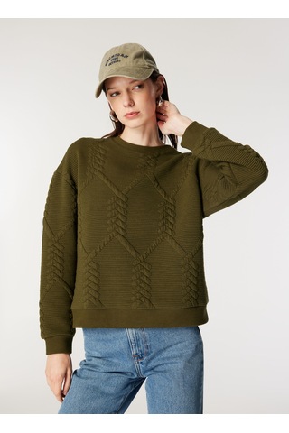 Mustang Haki Kadın Bisiklet Loose Fit Örgü Sweatshirt M4wl-swt-1927