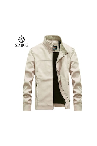 İlkbahar Ve Sonbahar Erkek Dik Yaka Düz Renk Ceket Beyaz