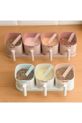 Createtech Temiz Ve Şık Pembe Talos Çeşni Kavanozları Tuz Baharat Kapları Baharat Saklama Kutuları Kaşıklı Set C Pembe