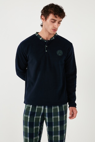 Buratti Ekose Regular Fit Bisiklet Yaka Kışlık Polar Erkek Pijama Takımı 609610013W4 Lacivert
