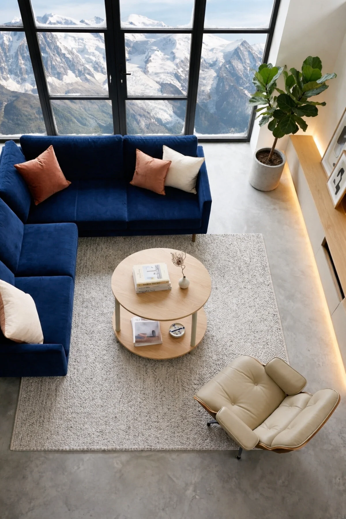 Oval Modern Kolay Kurulum İki Katlı Yuvarlak Orta Sehpa Raflı Şık Dayanıklı Safir Meşe