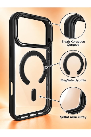 Apple iPhone Uyumlu 17 Pro Max Magsafe Renkli Çerçeve Şeffaf Kılıf Metal Kamera Korumalı