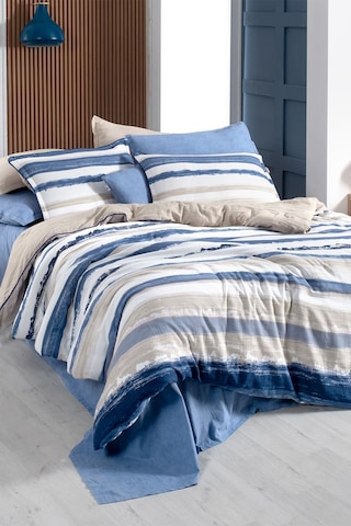 Sarev Mundo Mavi Çift Kişilik %100 Pamuk Mood Comfort Yıkamalı Nevresim Takımı Mavi