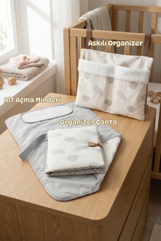 Yenidoğan 3 Prç Anne Bebek Hediye Hastane Çıkışı Alt Açma Bakım Çanta Askılı Organizer Set Melis