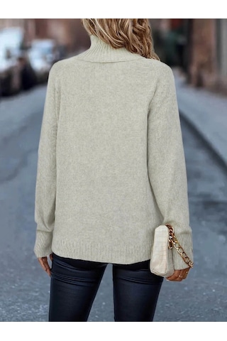 Kadın Uzun Kollu Balıkçı Yaka Triko Bluz Bej