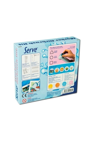 Serve Airbrush Kit 12 Li Keçeli Kalem Seti Şarjlı Sprey Boyama Makinesi, 3 Adaptörlü, Şablonlu Çocuk Boyama Seti