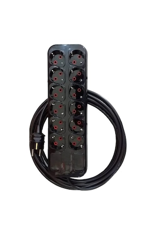 Fetih Siyah 12'li Çoklu Grup Priz 5 Metre Kablolu