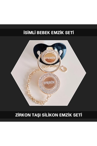 Sahi Aksesuar İsimli Zirkon Taşlı Silikon Bebek Emzik Seti Mavi Sahi Aksesuar İsimli Zirkon Taşlı Silikon Bebek Emzik Seti Mavi