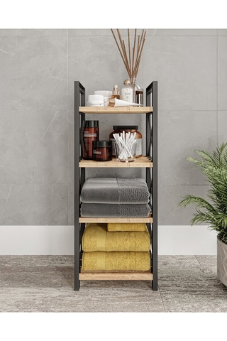 Ravilo Çok Amaçlı Dekoratif Banyo Rafı Mini 4 Katlı Meşe Meşe