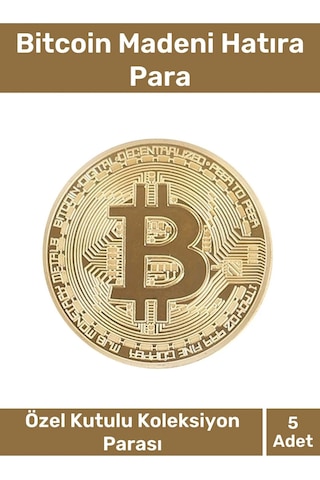 Özel Kutulu Hediyelik Kripto Hatıra Koleksiyon Bitcoin Madeni Para Altın Rengi 5'li Set