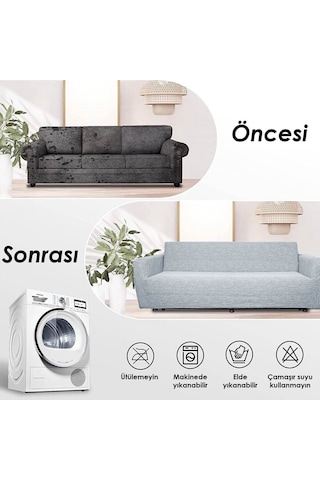 Jakarlı Düz Desen 3 3 1 1 Gri Lastikli Kanepe Örtüsü Lastikli Koltuk Örtüsü Koltuk Kılıfı Takımı Gri