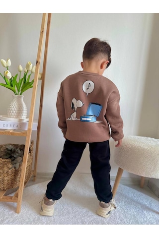 Jolly Kids Erkek Çocuk Baskılı Sweatshirt Takım Kahverengi