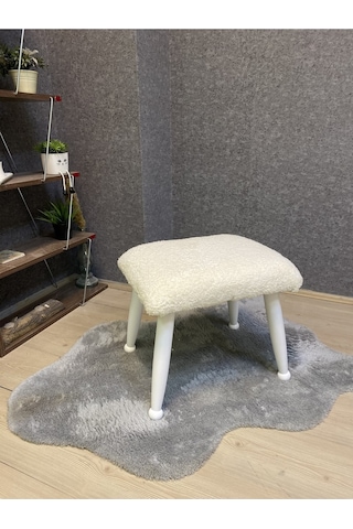 Trend Lake Teddy Krem Ahşap Ayak Uzatma Pufu Makyaj Koltuğu Bench Tabure