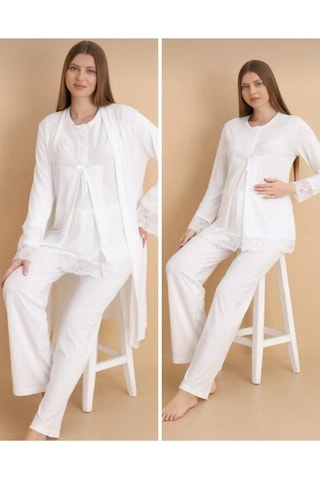 Nehir 4022 Hamile Lohusa 3'lü Pijama Sabahlık Takım