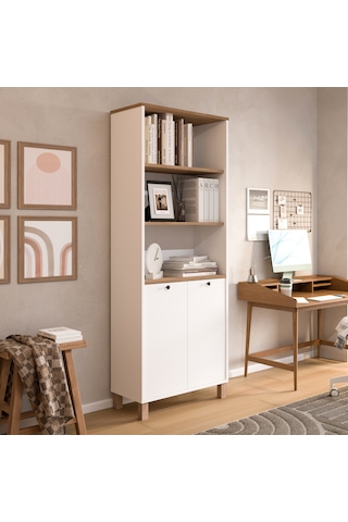 Robin Home Alaska Kitaplık Raf Ahşap Ayaklı 180cm Kapaklı Sepet-beyaz-jüt Beyaz