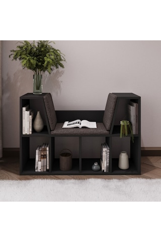 Livora Minderli Kitaplık - Oturma Alanlı 103 Cm Minimalist Tasarım Antrasit
