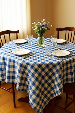 Mira Home Kareli Masa Örtüsü Sofra Bezi 160x160 Cm Happytime Mavi