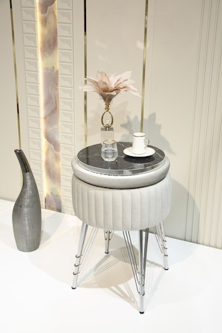 Bianco Metal Ayaklı Puflu Zigon Sehpa Krom Bej Chrome Beige