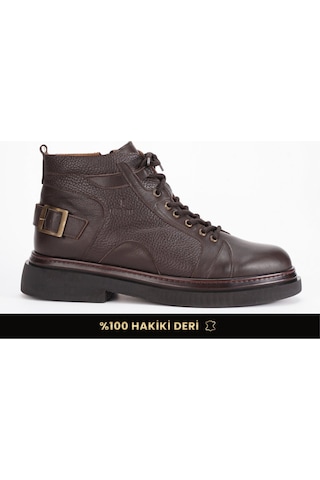 Fame Step Hakiki Deri Erkek Bot Bağcıklı Fermuarlı Casual Kışlık Soğuğa Dayanıklı Poli Taban İç Dış Hakiki Dana Derisi Kahverengi