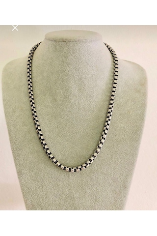 Kalın Kutu Zincir Kolye Box Chain Titanyum Çelik Şık Modern Tasarım Gümüş