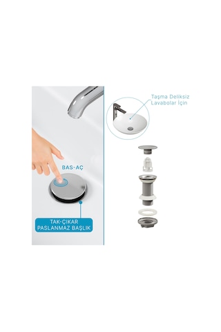 Aqua Bagno Smart Taşma Deliksiz Pop-up Sifon , Parlak Krom Başlıklı , 1 -1/4